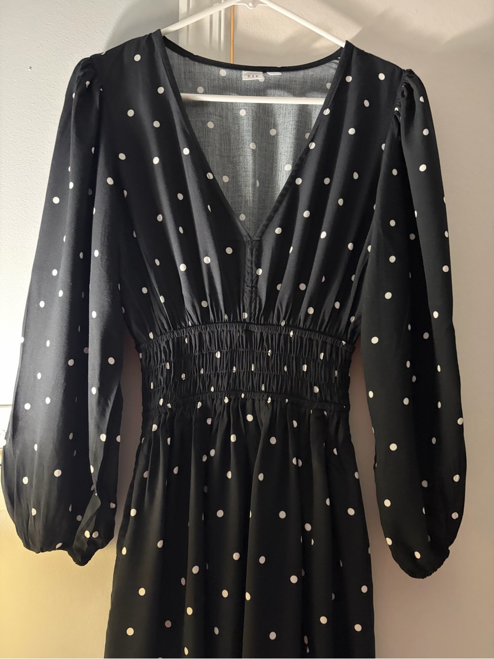 GAP Black Dress with White Polka Dots, Long Sleeve